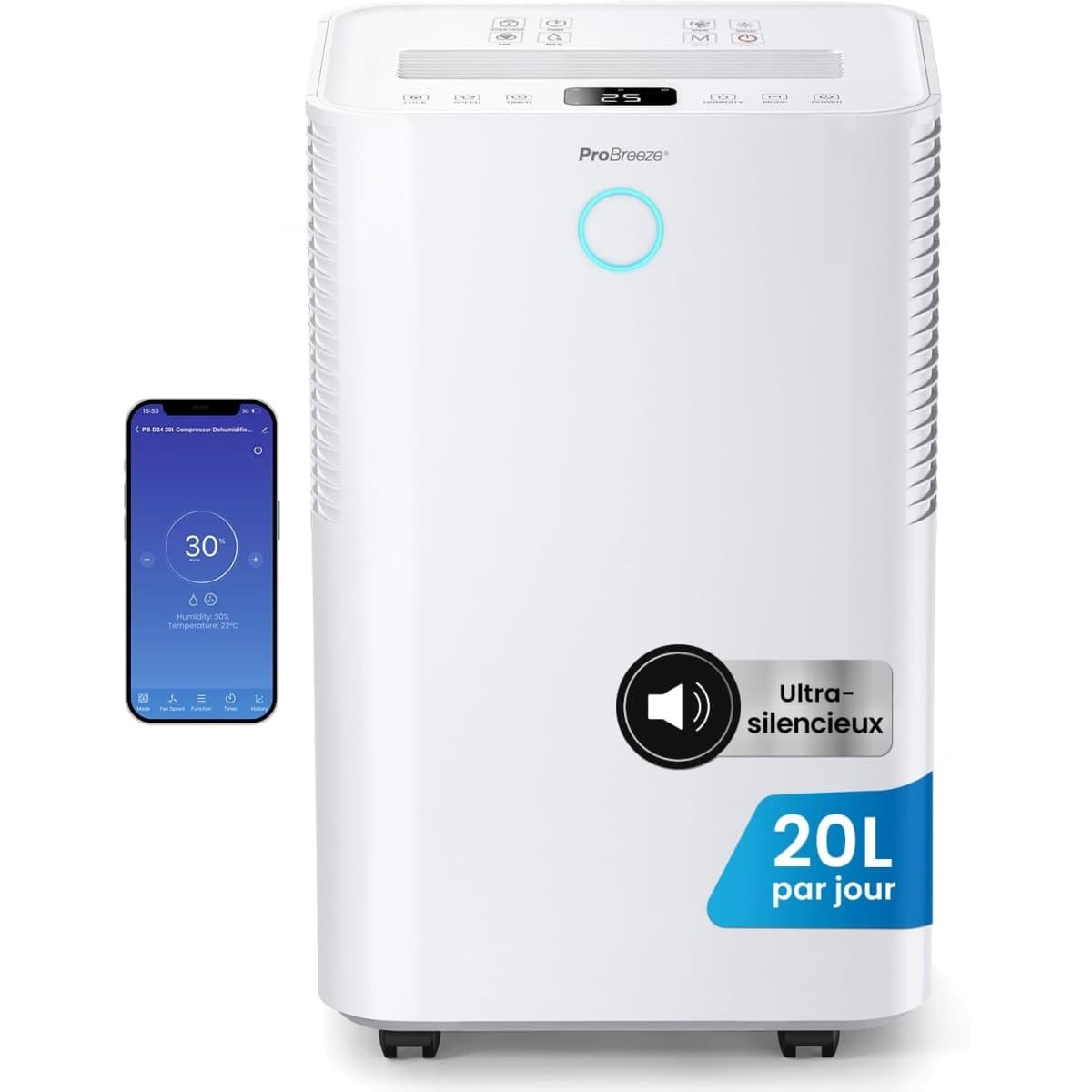 Pro Breeze OmniDry Déshumidificateur Compresseur Wi-Fi 20L/jour